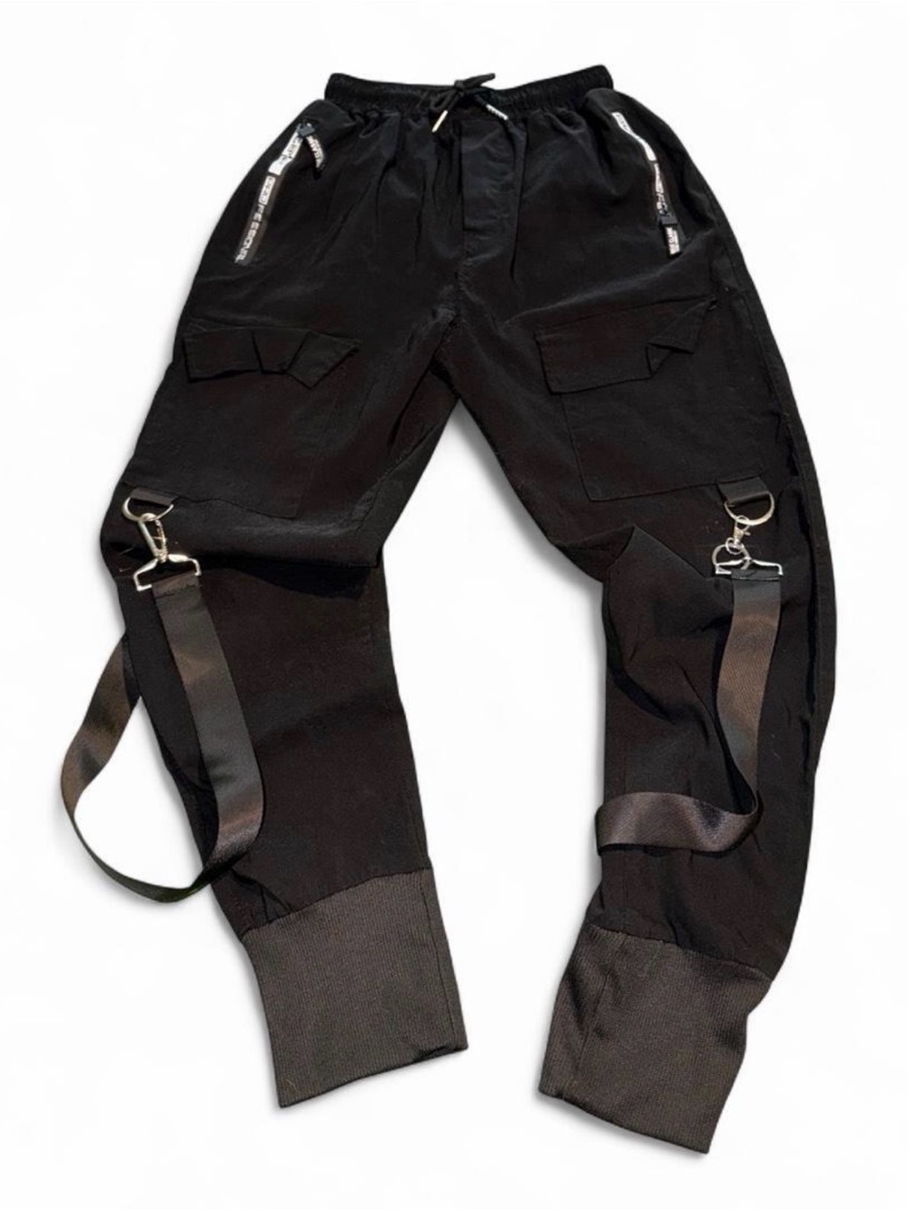 Women's Black Cargo Strap Joggers